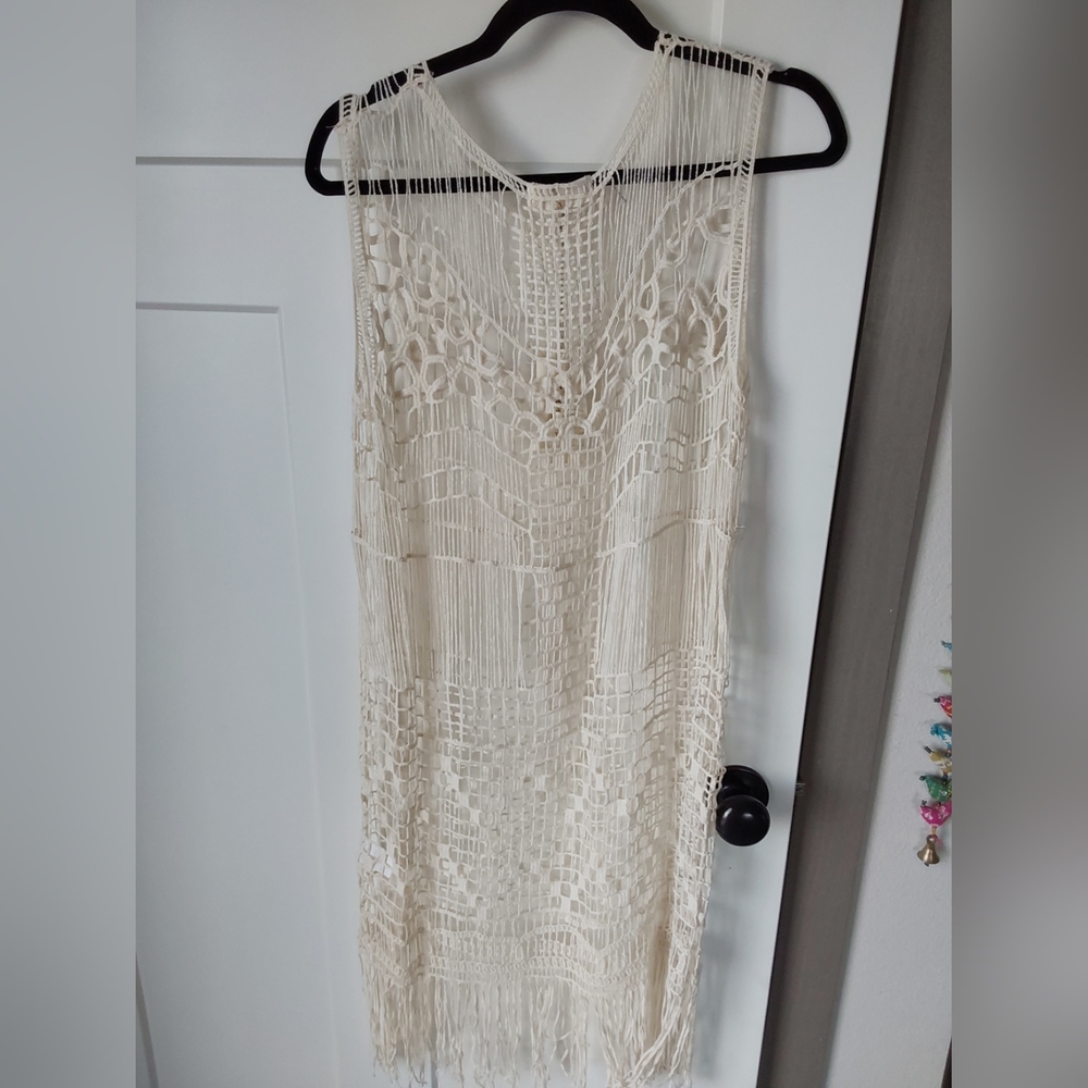ELAN White Crochet Kimono Swim Cover-Up, US Large, NEW - Picture 2 of 4